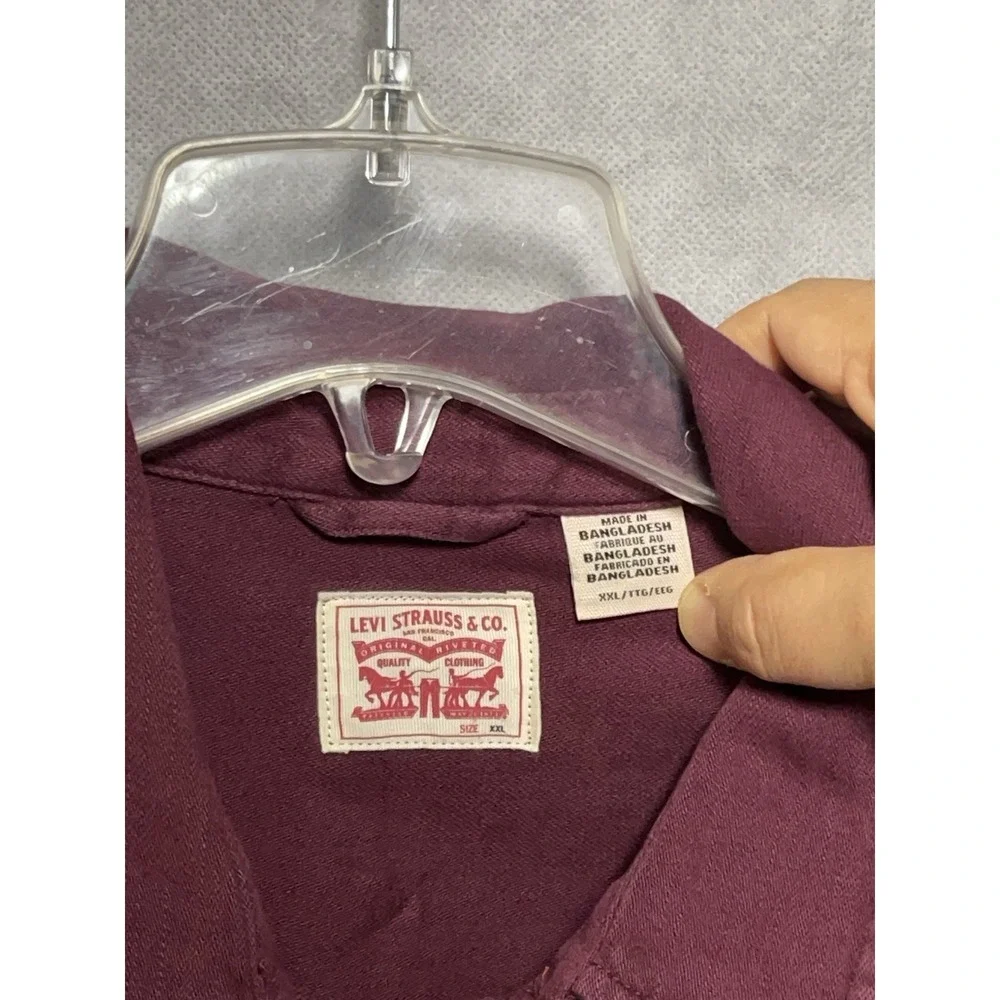 Levi's Shirt Men's 2XL Burgundy Twill Pearl Snap Button Up Workwear Chore Cowboy